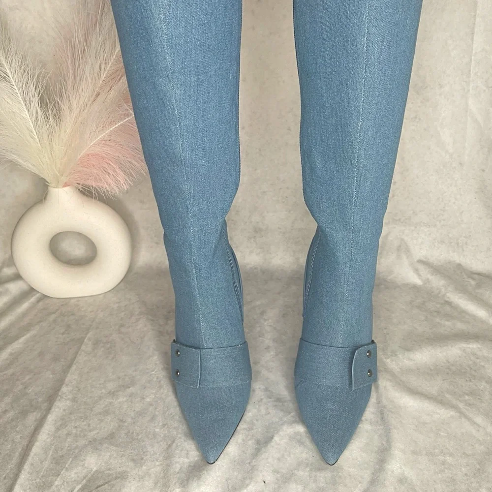 Denim Blue Knee-High Women's Boots - Picture 2 of 2